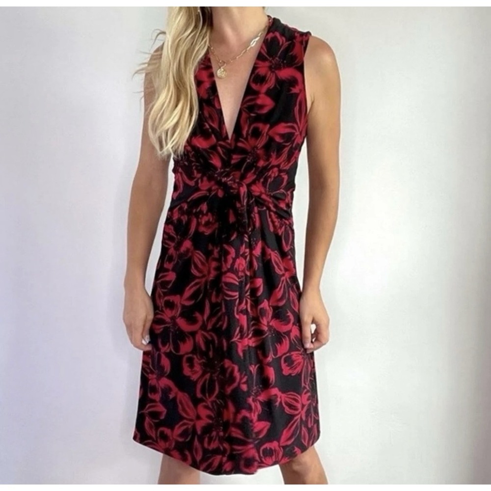 Norma Kamali Sleeveless Wrap Dress Flower Print Red Black Size XL Stretchy